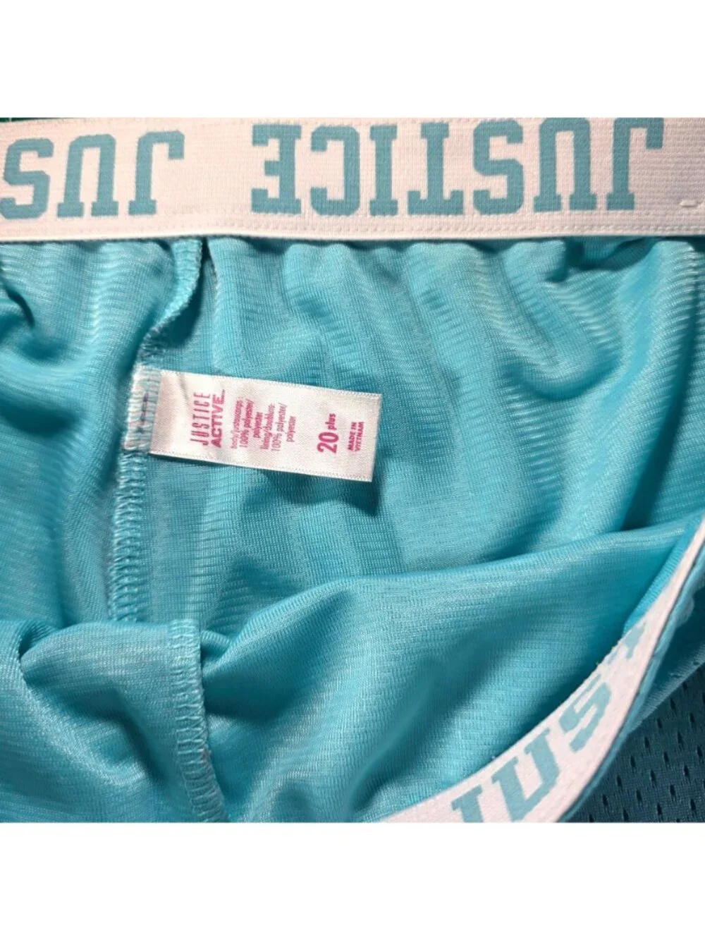 Justice Active Girls Mesh Athletic Shorts Size 20 Plus Light Blue With White Tri